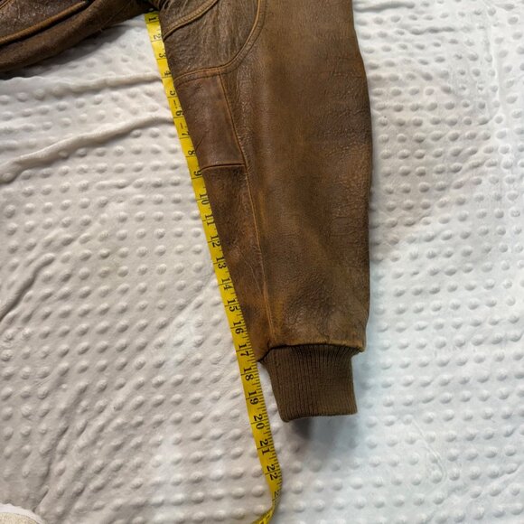 VTG Members Only 90s Brown Distressed Leather Bomber Flight Jacket Mens 42/Large - Picture 7 of 11